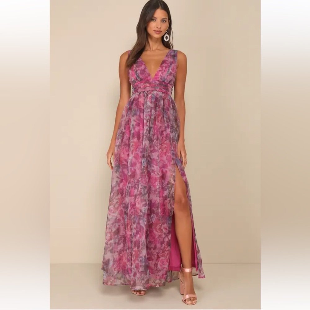 Lulu's Garden Romance Magenta Maxi Dress